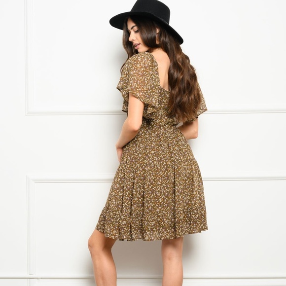 Girly & Flirty Brown Floral Dress - Picture 2 of 6